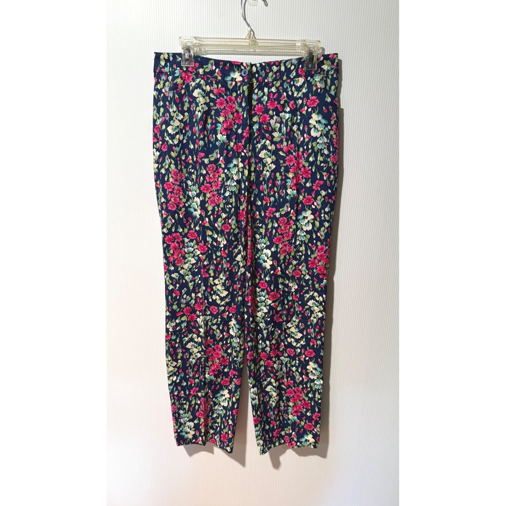 Appleseed's Navy Floral Cropped Pants with Pink & Green Print